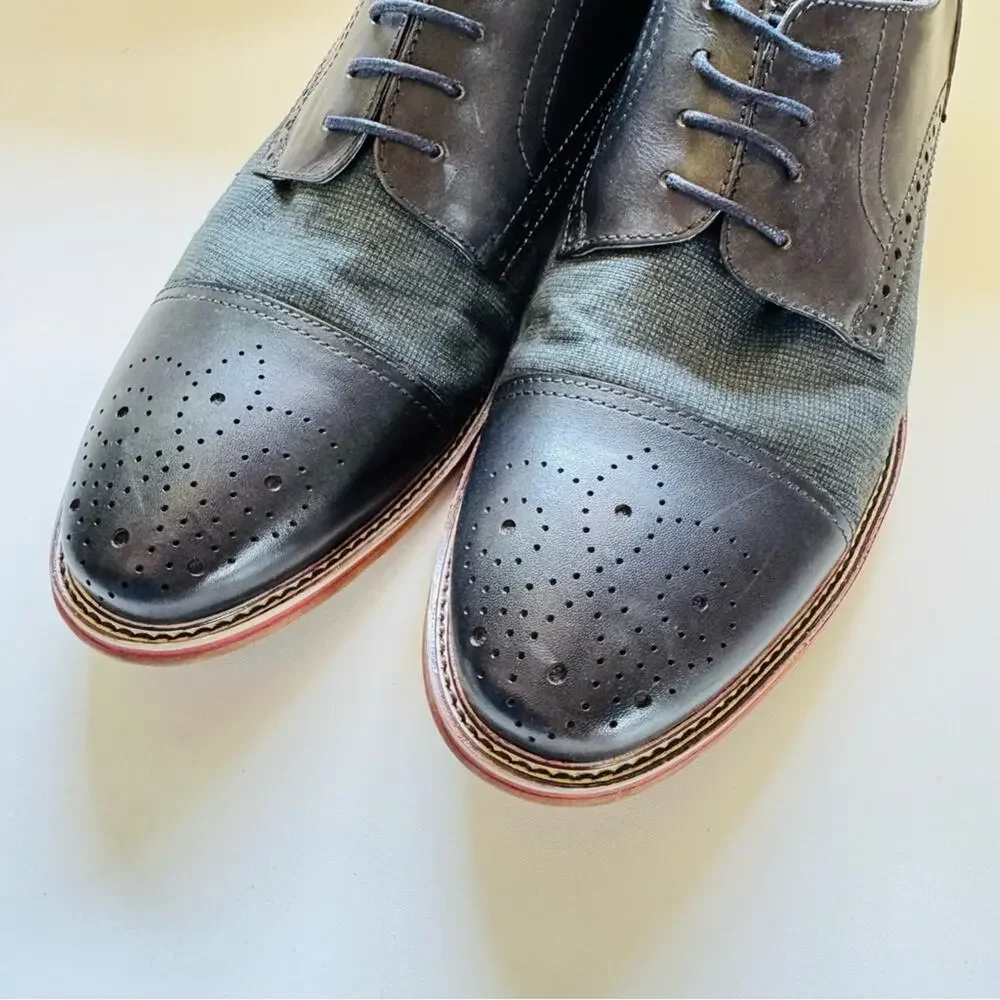MENS VINTAGE FOUNDRY CO Navy Blue Perforated Toe Derby Oxford Lace Up Shoes 8.5